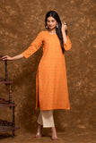 Double Ikkat 3 Piece Suit Orange Ikkat Kurta White Pant Set with contrasting Orange/Green Dupatta