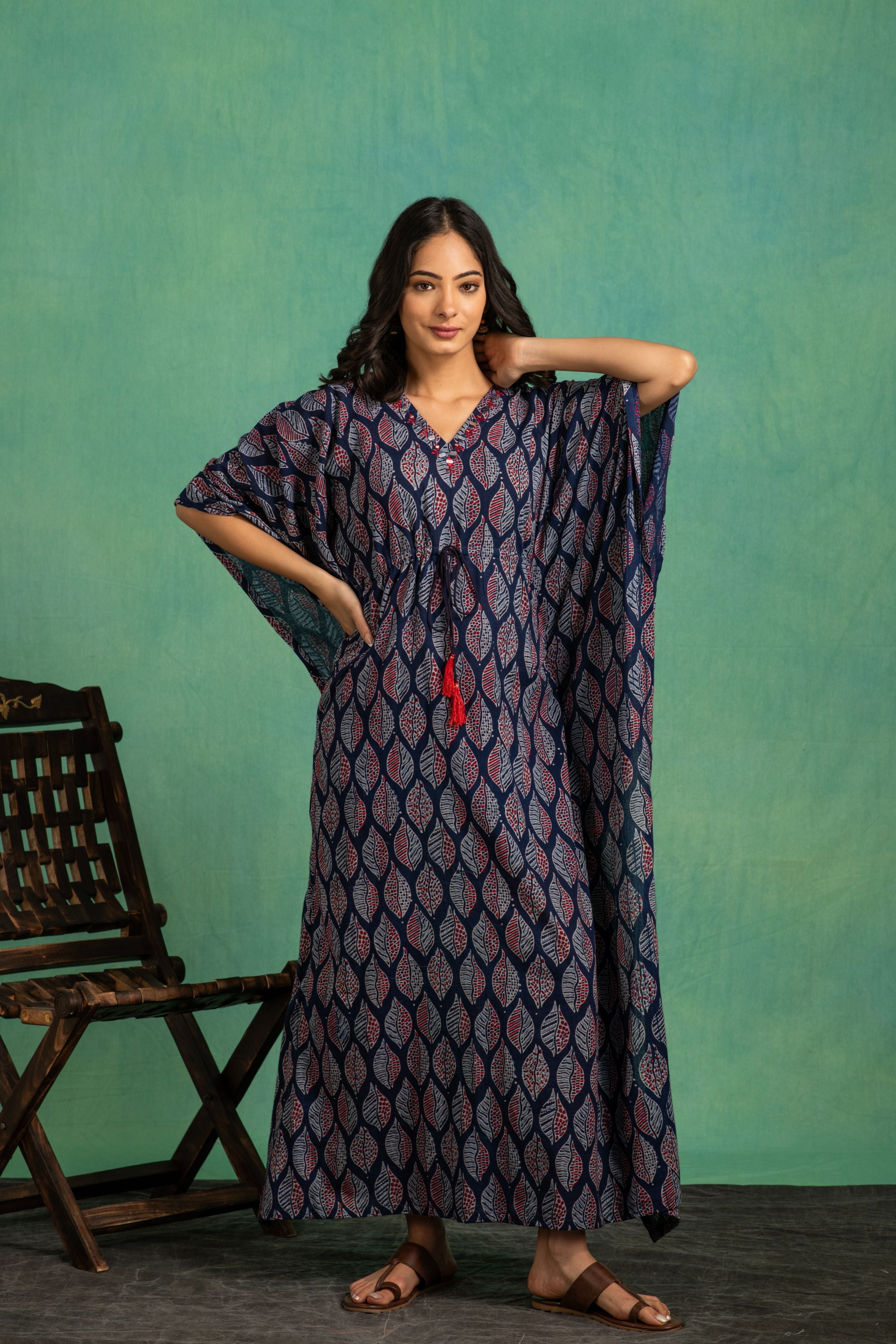 cotton ajrakh dress Handloom cotton ajrakh print smart one piece dress (B905) Attire By Ayaana
