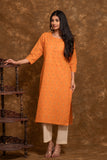 Double Ikkat 3 Piece Suit Orange Ikkat Kurta White Pant Set with contrasting Orange/Green Dupatta