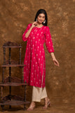 Pure Cotton Pochampally Double Ikkat Weave Kurta with Contrast Bottom and Dupatta