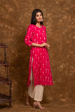 Pure Cotton Pochampally Double Ikkat Weave Kurta with Contrast Bottom and Dupatta