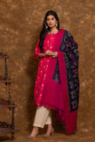 Pure Cotton Pochampally Double Ikkat Weave Kurta with Contrast Bottom and Dupatta