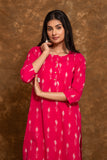 Pure Cotton Pochampally Double Ikkat Weave Kurta with Contrast Bottom and Dupatta