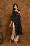 Pure cotton Pochampally double Ikkat weave kurta with contrast bottom and dupatta