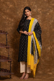 Pure cotton Pochampally double Ikkat weave kurta with contrast bottom and dupatta