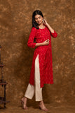 Pure cotton Pochampally double Ikkat weave kurta with contrast bottom and dupatta