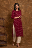 Pure cotton Pochampally double Ikkat weave kurta with contrast bottom and dupatta