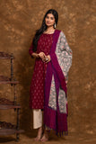 Pure cotton Pochampally double Ikkat weave kurta with contrast bottom and dupatta