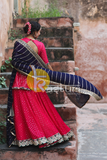 Pink embroidered georgette kurta with lehenga skirt set