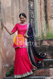 Pink embroidered georgette kurta with lehenga skirt set