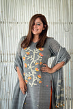 A Hand made pure jamdani floral soft and fine cotton kurta with pant and dupatta