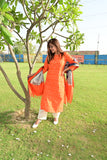 Pure cotton Pochampally double Ikkat weave kurta with contrast bottom and dupatta