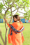 Pure cotton Pochampally double Ikkat weave kurta with contrast bottom and dupatta