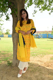 Pure cotton Pochampally double Ikkat weave kurta with contrast bottom and dupatta