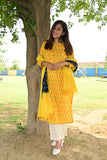 Pure cotton Pochampally double Ikkat weave kurta with contrast bottom and dupatta