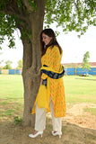 Pure cotton Pochampally double Ikkat weave kurta with contrast bottom and dupatta