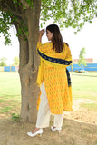 Pure cotton Pochampally double Ikkat weave kurta with contrast bottom and dupatta