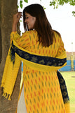 Pure cotton Pochampally double Ikkat weave kurta with contrast bottom and dupatta