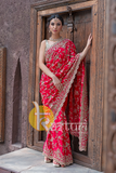 Red heavy embroidered crepe party wear saree