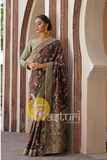 Dark grey modern prints & traditional silk party wear saree