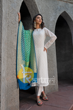 Pure white embroidered georgette kurta with pant set
