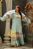 Blue and multicolor heavy embroidered georgette kurta and palazzo set