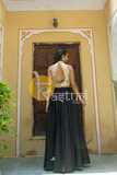 Choco brown and cream embroidered georgette top with skirt in silk