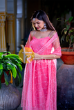 Pink mirror and resham embroidery kurta with pant set