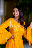Yellow mirror and resham embroidery kurta with pant set