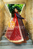 Navy blue and red embroidered georgette anarkali kurta set with dupatta