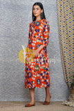 Orange kalamkari print flaired a -line cotton dress