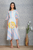 Multicolor stripe georgette flared maxi dress