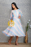 Multicolor stripe georgette flared maxi dress