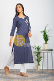 Blue and white cotton embroidered kurta with pant set