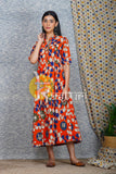 Orange kalamkari print a -line cotton dress