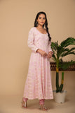 Pink georgette gota patti embroidered flared anarkali with bottom and net dupatta