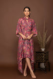 Pink soft muslin bold prints high-low dress with tie up belt