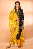 Black and yellow printed kurta with pant set
