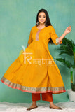 Yellow and red flaired south cotton kurta with pant set