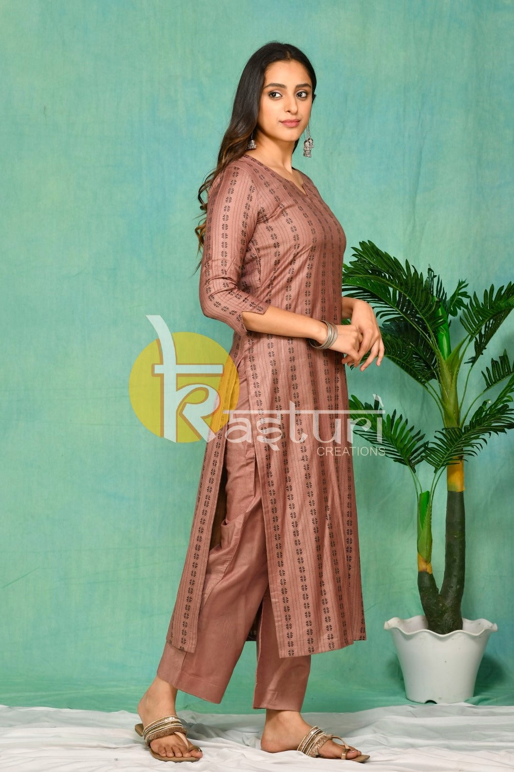 Brown katan silk kurta with pant set