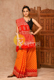 Red and orange buti printed cotton saree