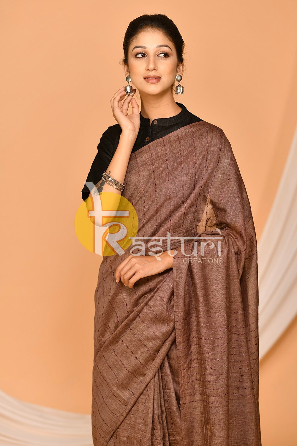 Ethnic chocolate brown banswara silk saree