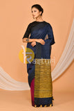 Navy blue and burgundy handloom linen saree
