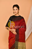Red and brown handloom linen saree