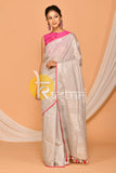 Light beige and pink handloom cotton saree