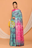 Blue and pink handloom cotton saree