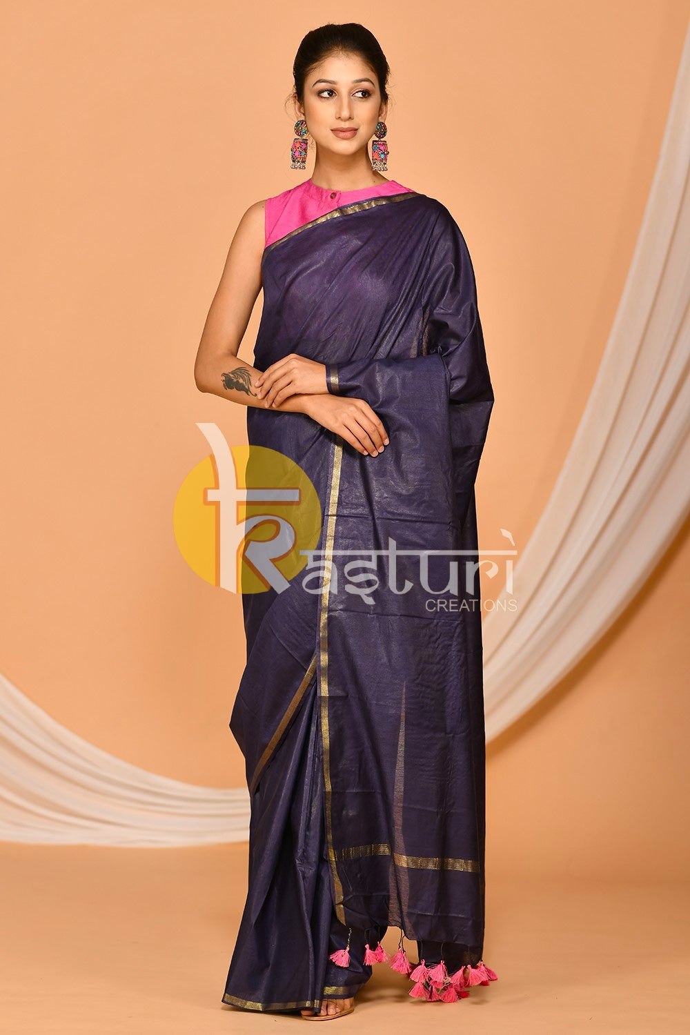 Deep violet handloom cotton saree