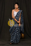 Deep blue and white check pattern chanderi saree