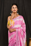 Pink and white tie dye print handloom cotton saree