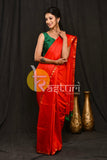 Bright red and golden border handloom cotton saree